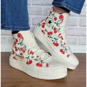 🍒Converse Chuck Taylor Lift Hi Sz 9.5 Women Shoes Cherries Embroidered A08096C